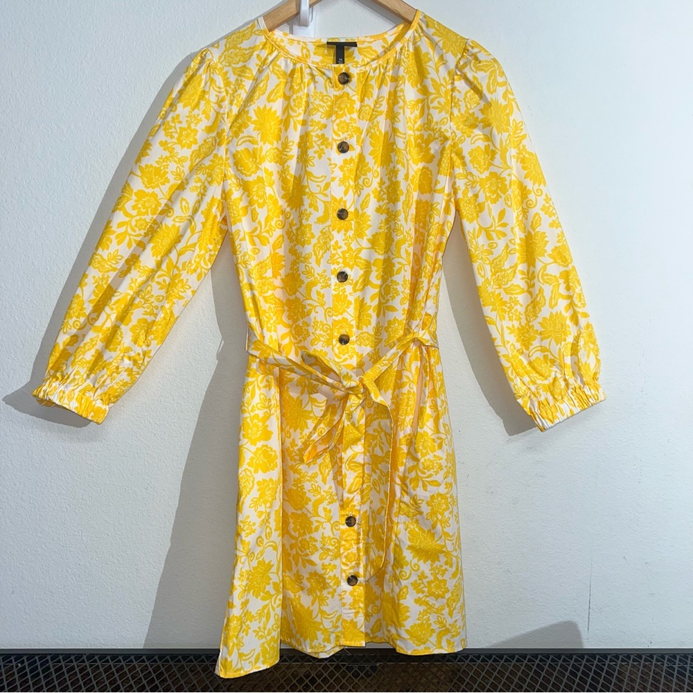 Who‎ What Wear Long Sleeve Yellow Floral Dress With Buttons, Size MEDIUM Pockets